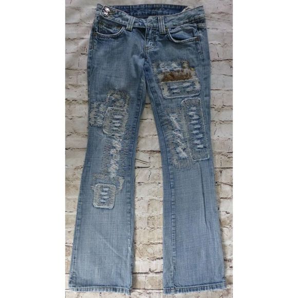 XRay Jeans Denim Women's Size 25 25x31 Destroyed Distressed Blue Boot Cut - Picture 1 of 9